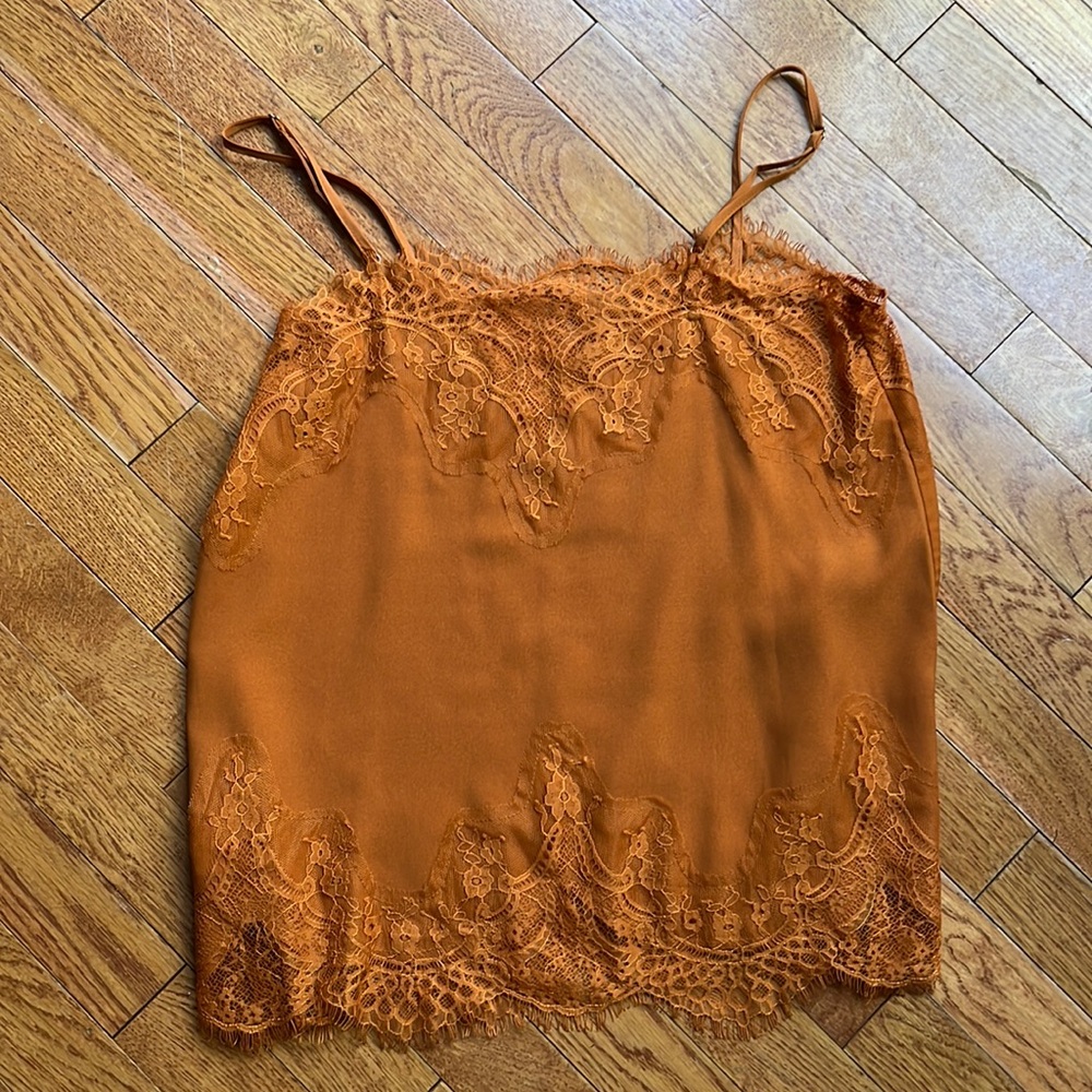 Silk Tank top with Lace Trim